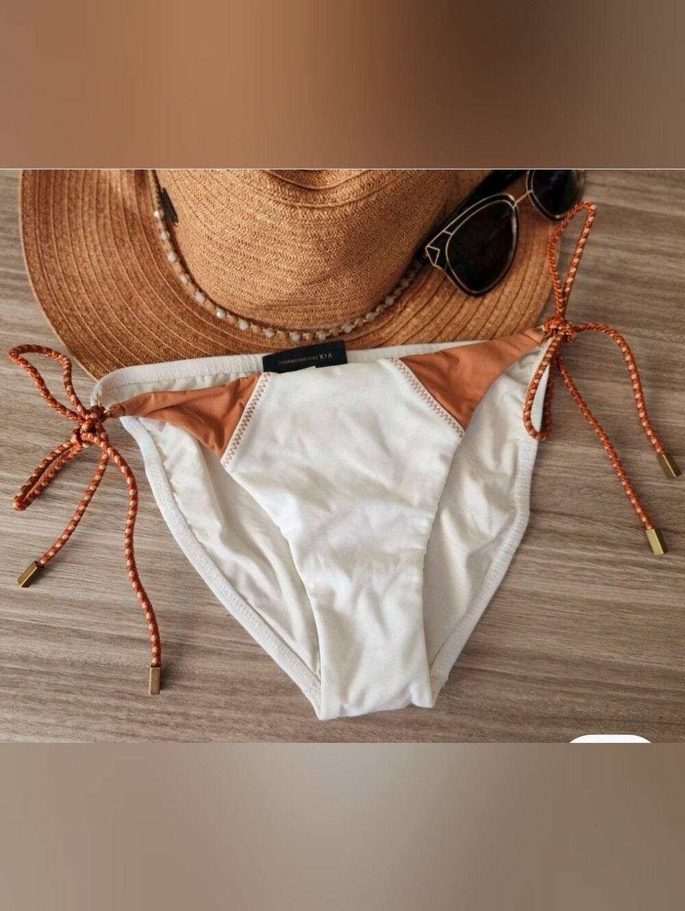 NWT ViX Paula Hermanny Betsey White Colorblock Braided Side Tie Bikini Bottom S
